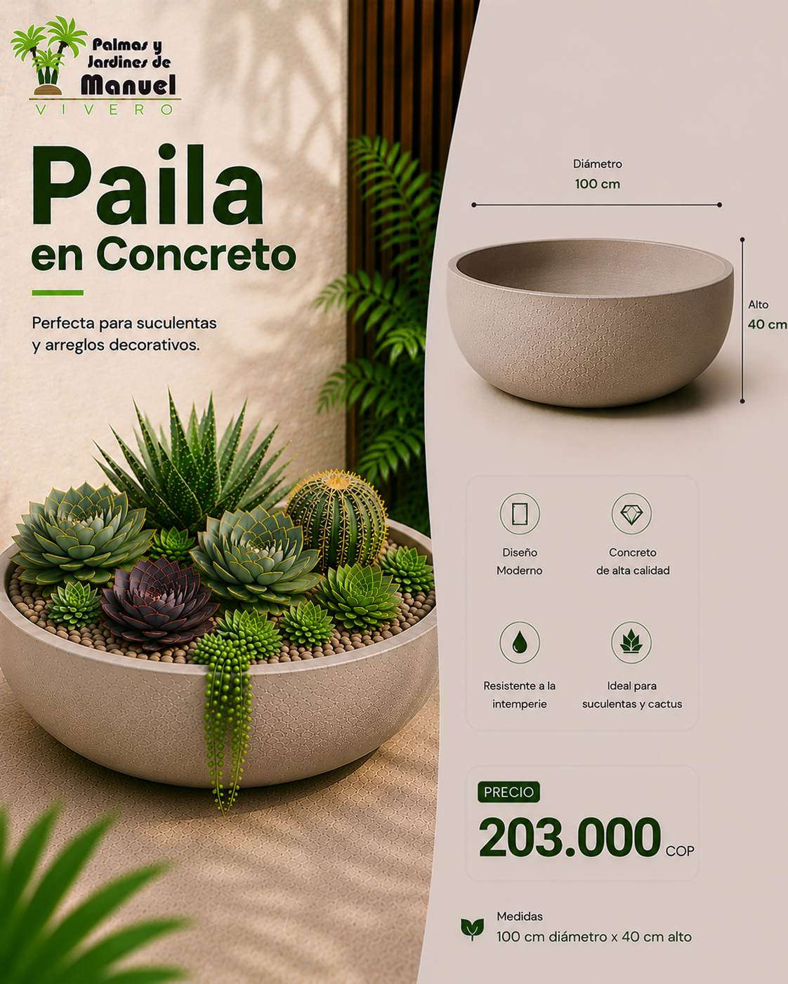 Paila en Concreto 100x40 cm