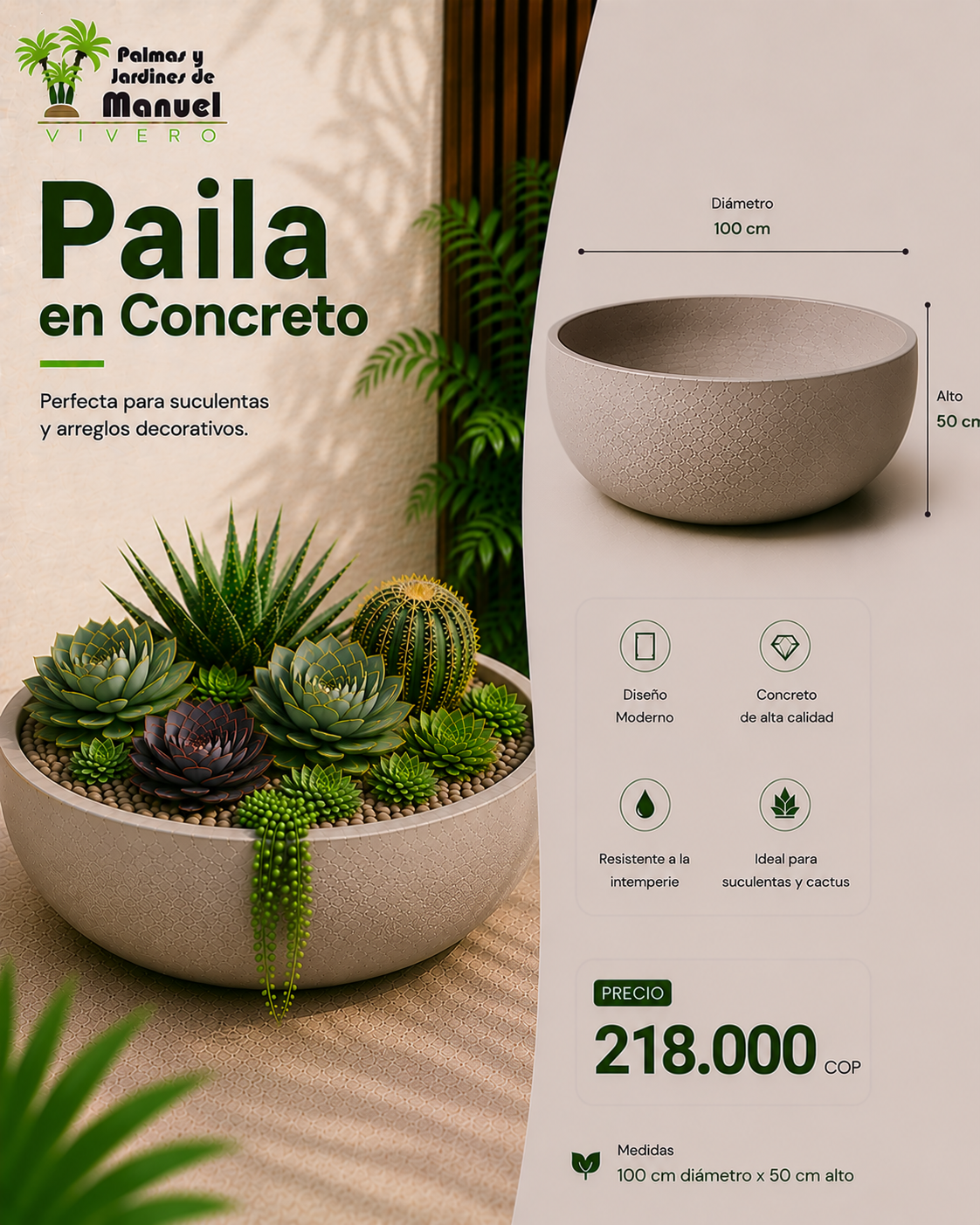 Paila en Concreto 100x50 cm