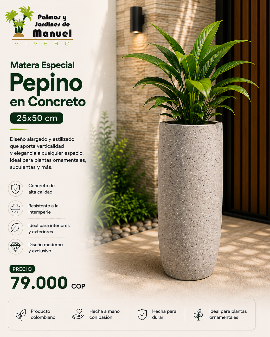 Matera Especial Pepino en Concreto 25x50 cm