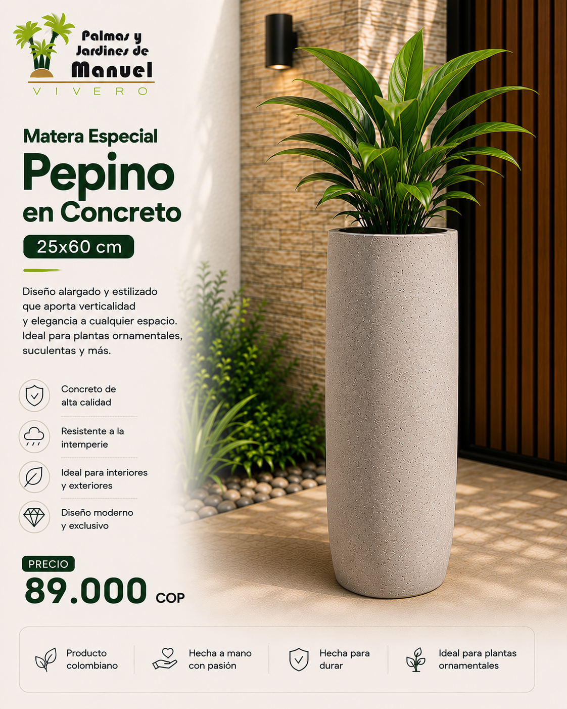 Matera Especial Pepino en Concreto 25x60 cm