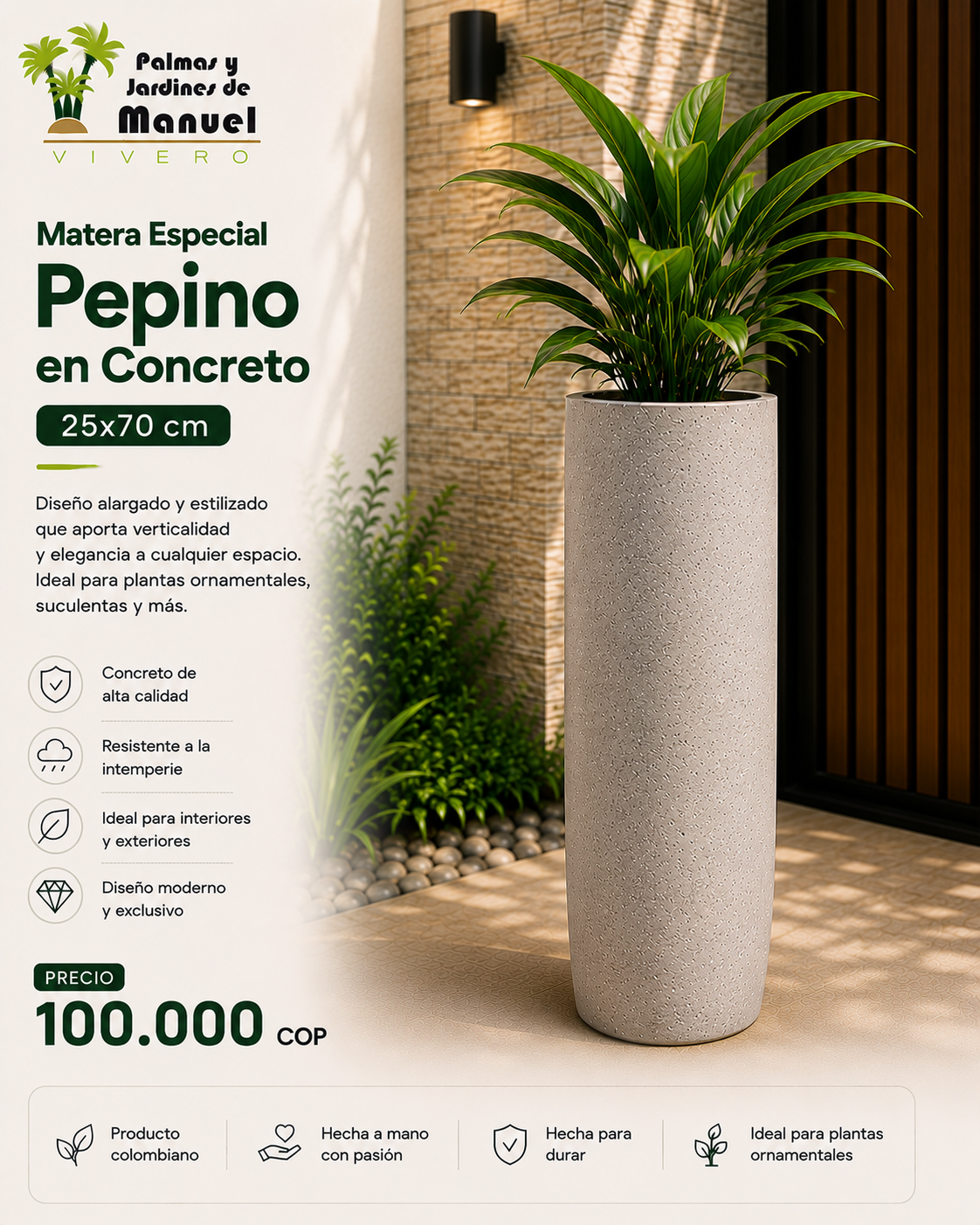 Matera Especial Pepino en Concreto 25x70 cm