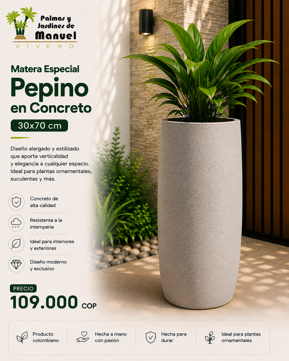 Matera Especial Pepino en Concreto 30x70 cm