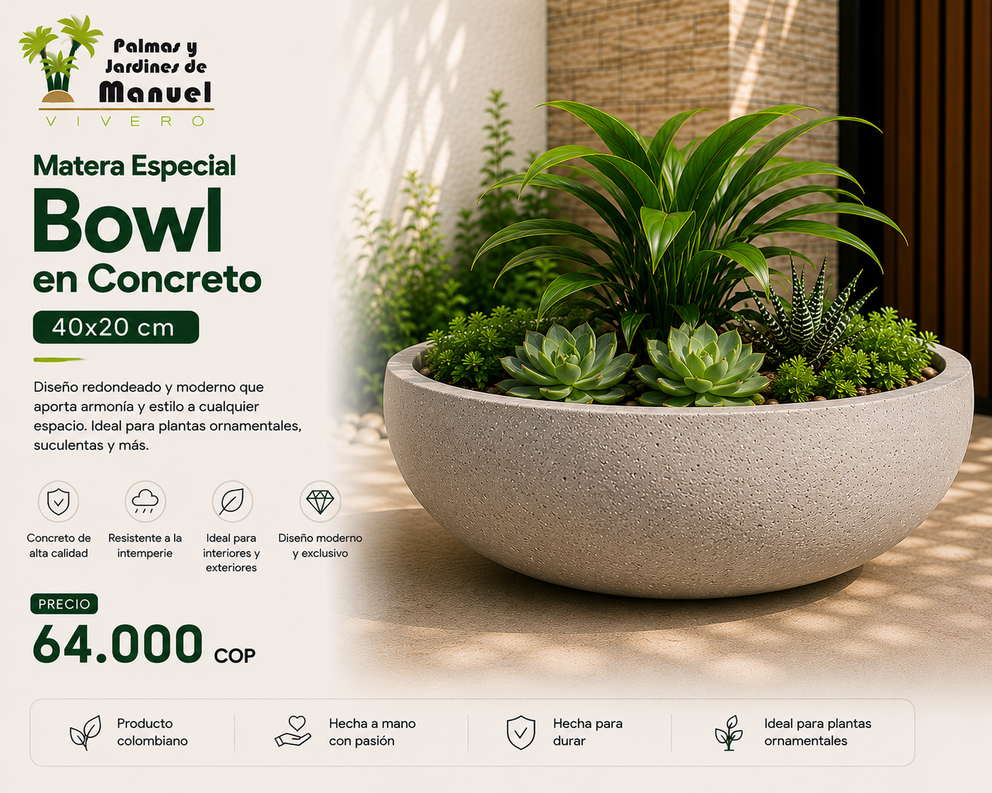 Matera Especial Bowl en Concreto 40x20 cm