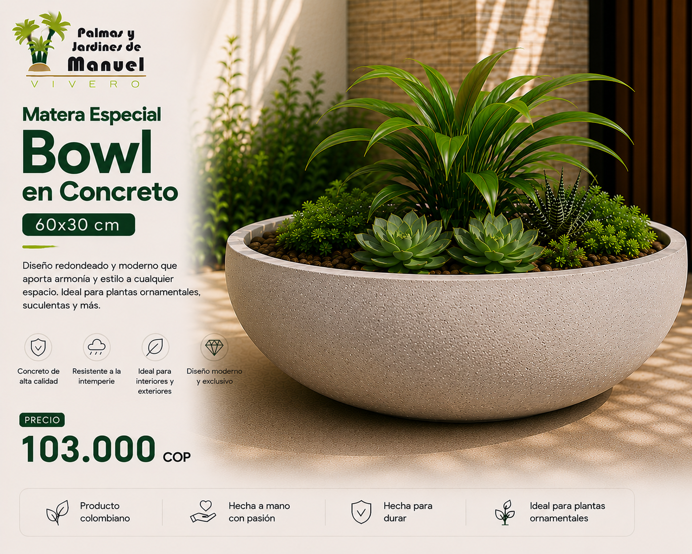 Matera Especial Bowl en Concreto 60x30 cm