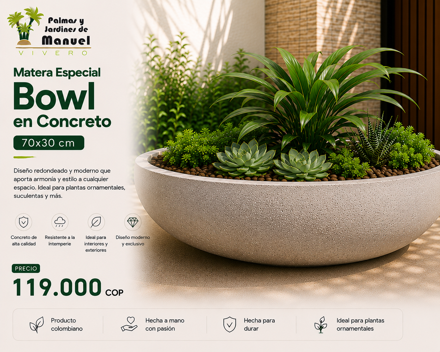 Matera Especial Bowl en Concreto 70x30 cm