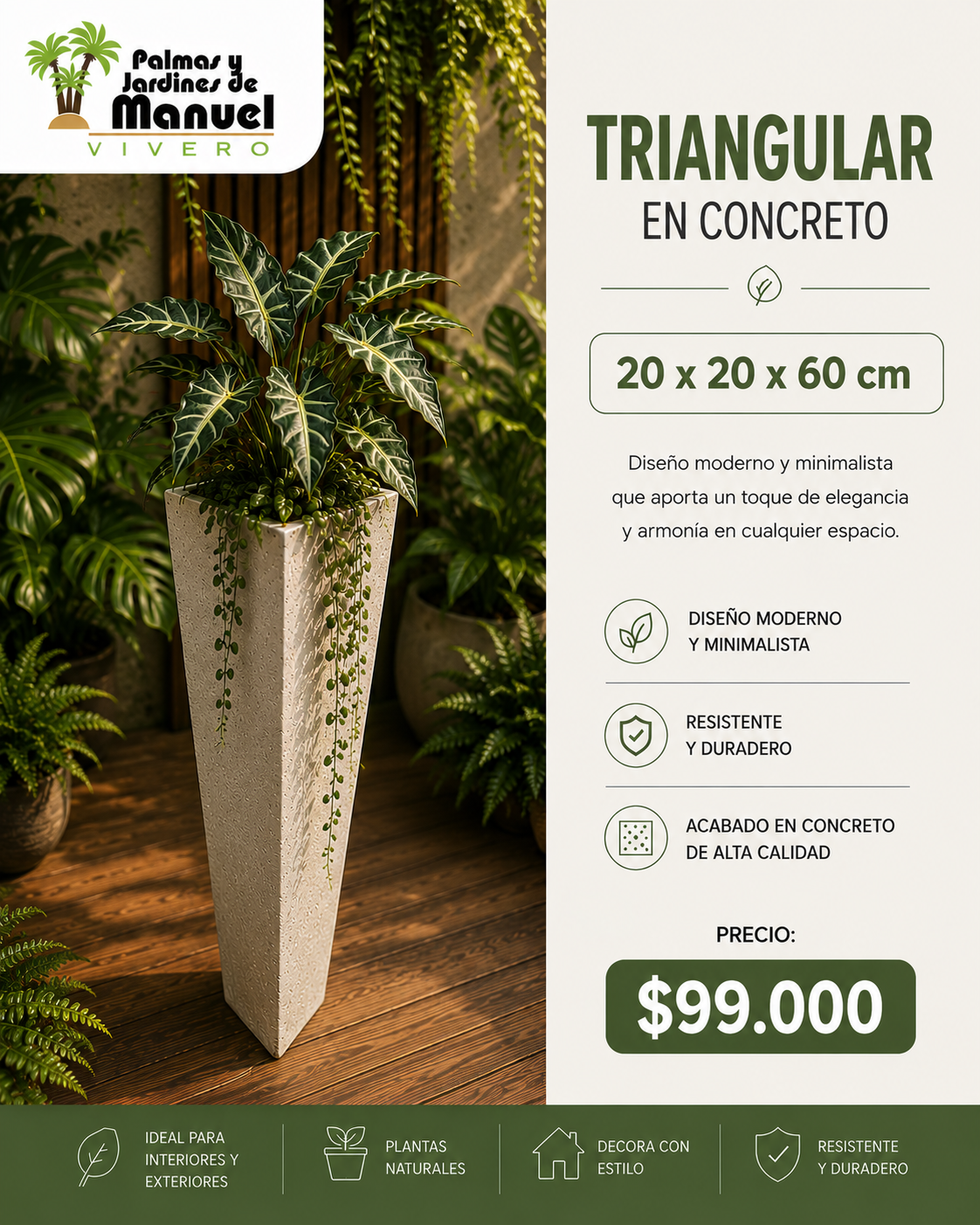 Triangular en Concreto 20x20x60 cm