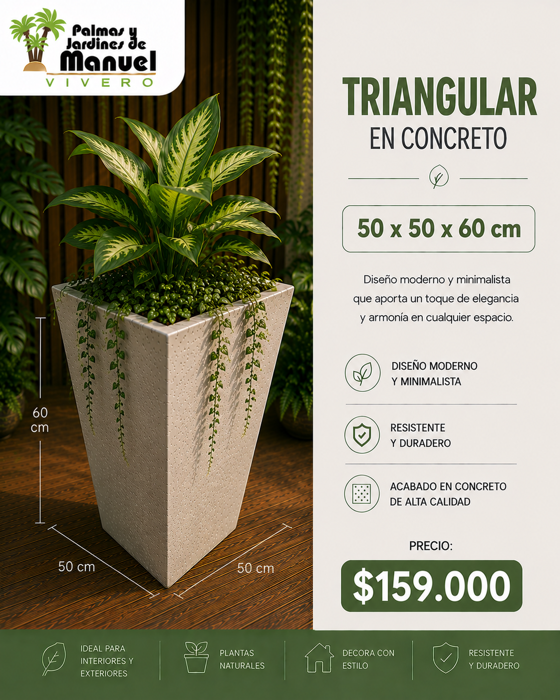 Triangular en Concreto 50x50x60 cm