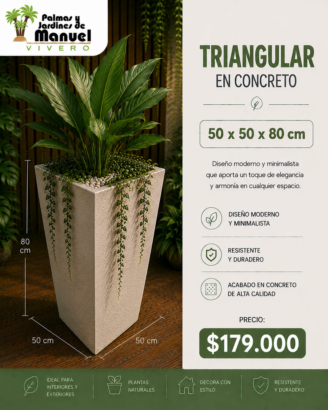 Triangular en Concreto 50x50x80 cm