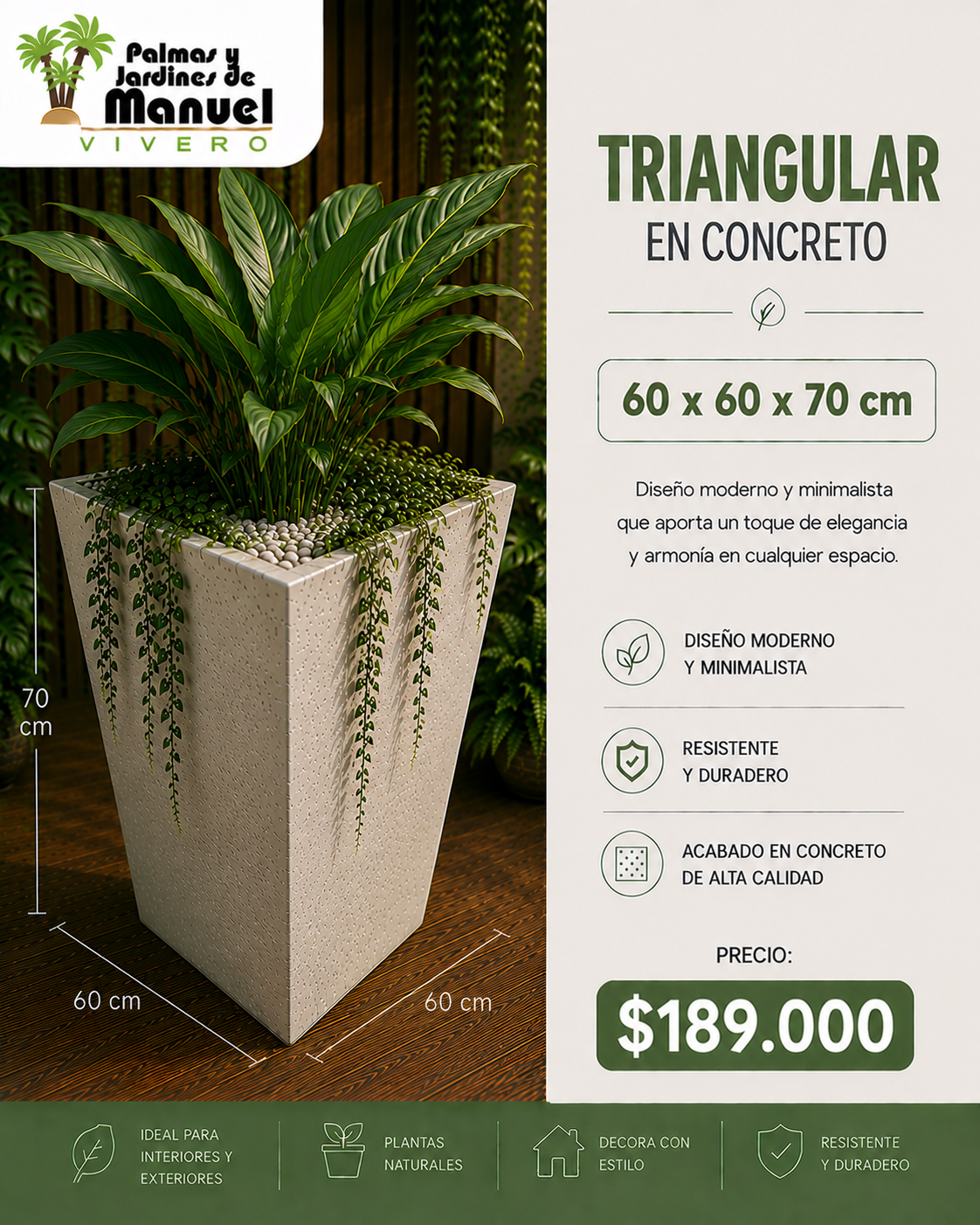 Triangular en Concreto 60x60x70 cm