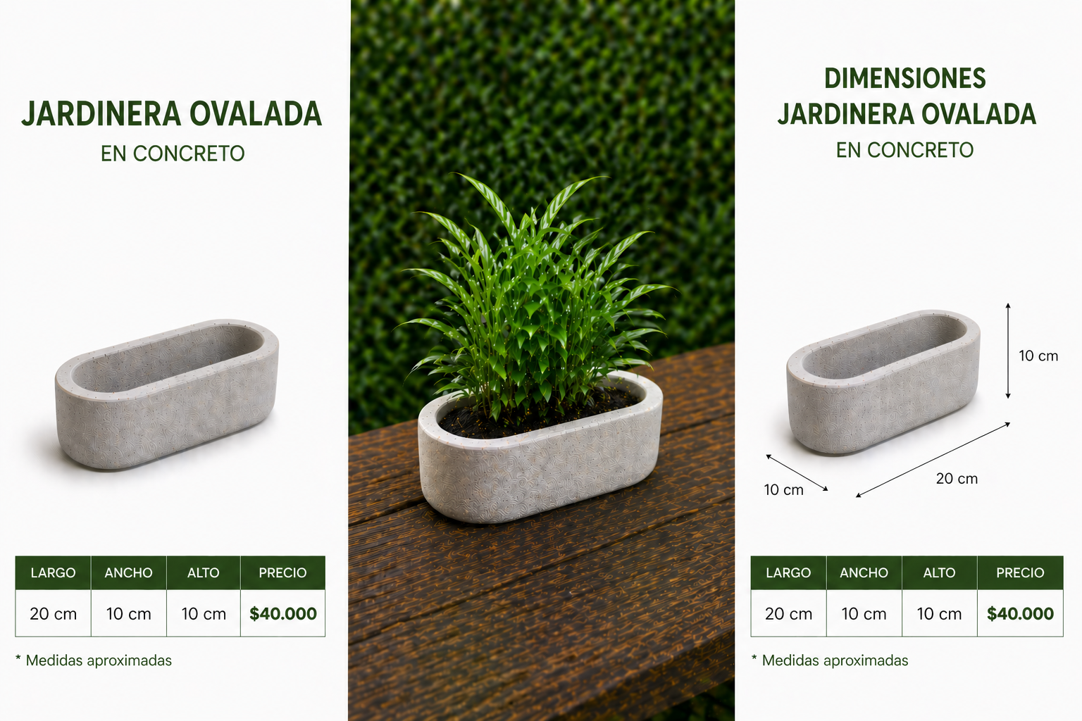 Jardinera Ovalada en Concreto 20x10x10 cm