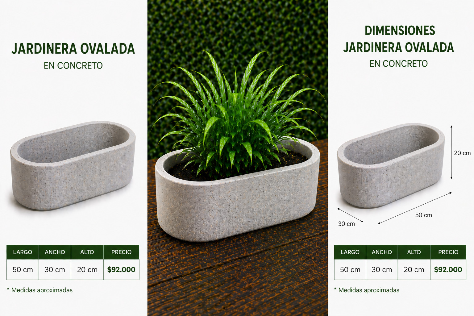 Jardinera Ovalada en Concreto 50x30x20 cm