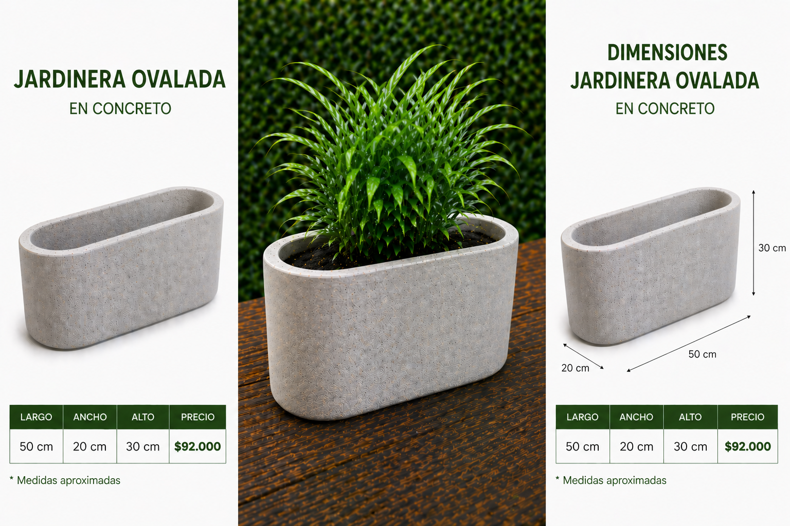 Jardinera Ovalada en Concreto 50x20x30 cm