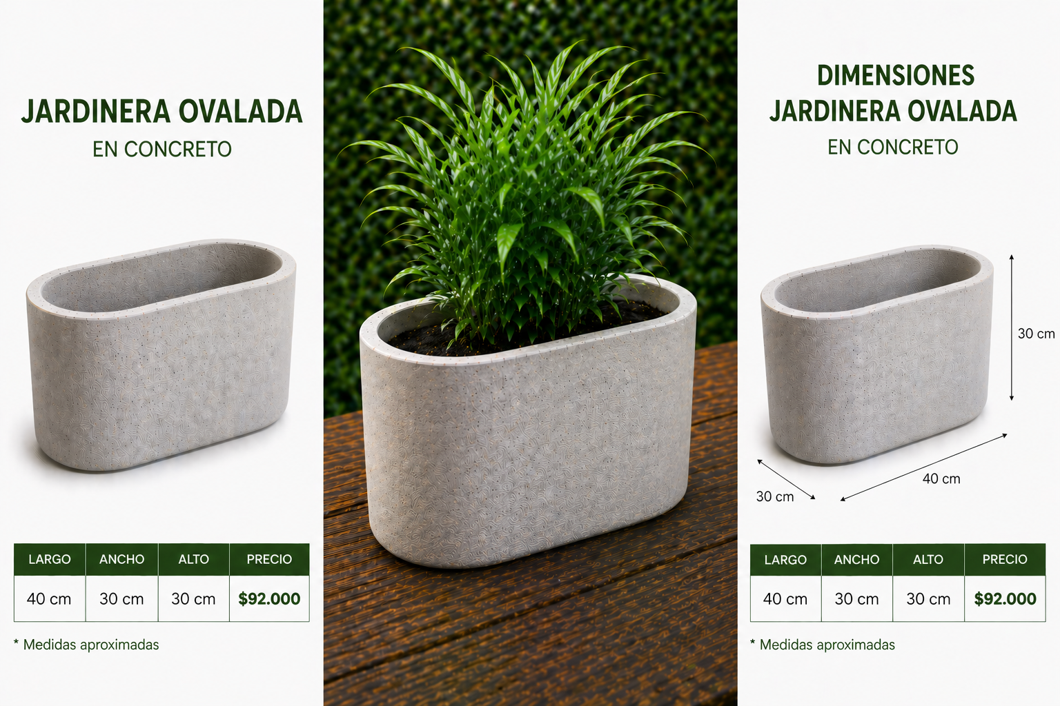 Jardinera Ovalada en Concreto 40x30x30 cm