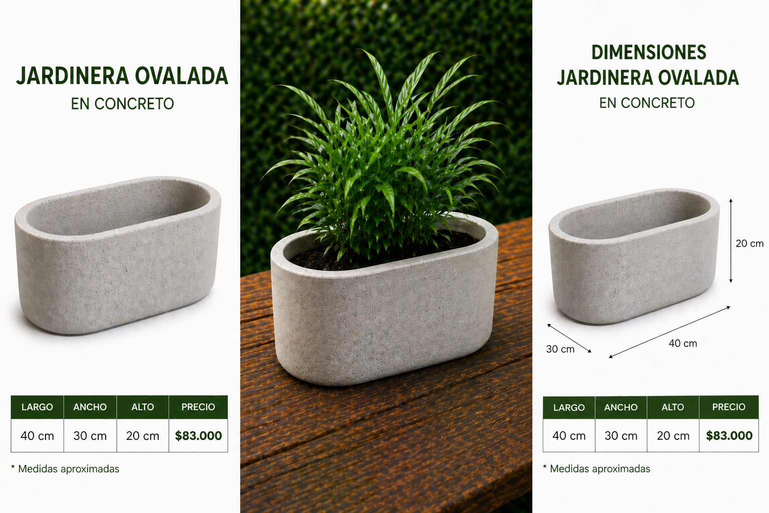 Jardinera Ovalada en Concreto 40x30x20 cm