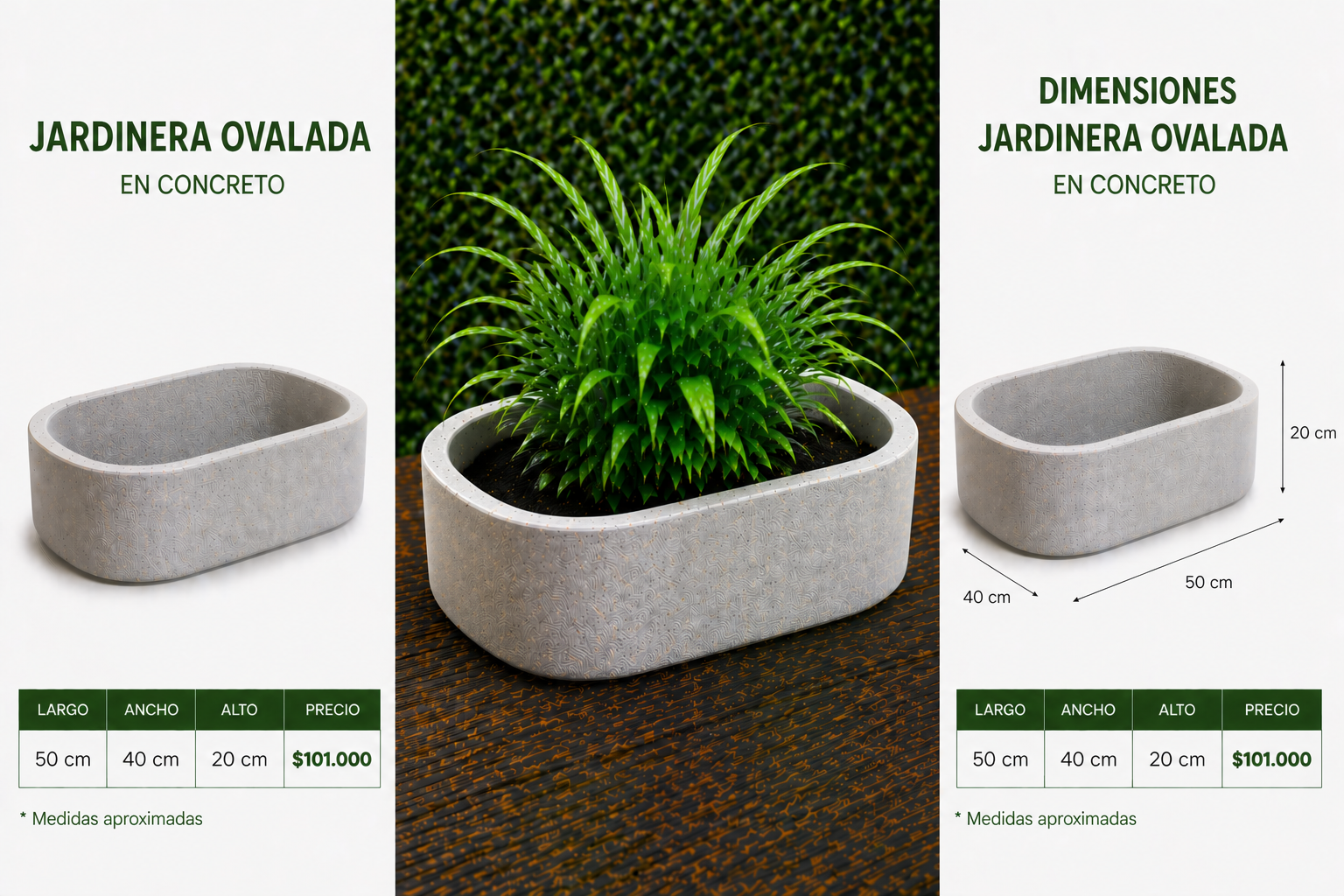 Jardinera Ovalada en Concreto 50x40x20 cm