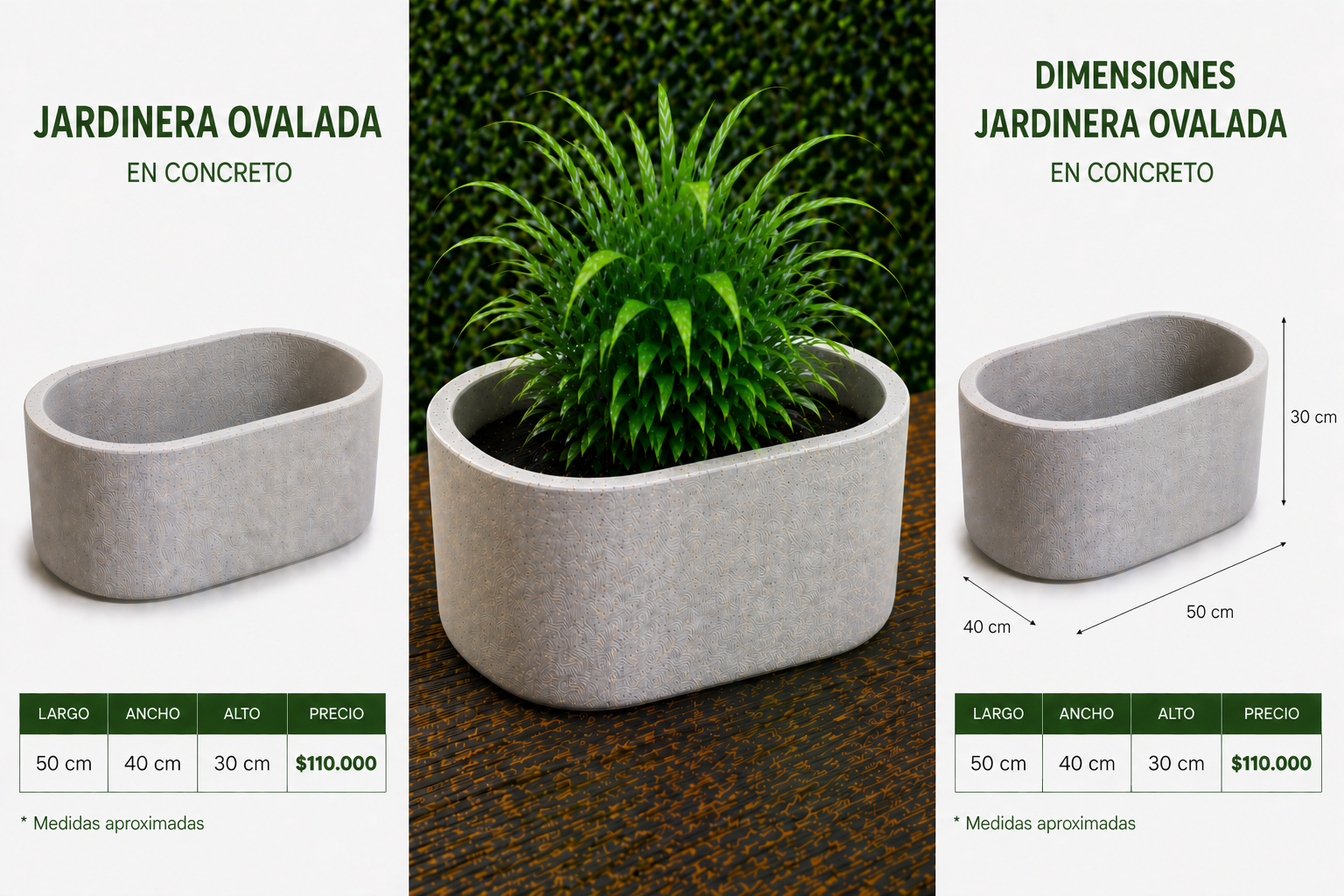 Jardinera Ovalada en Concreto 50x40x30 cm