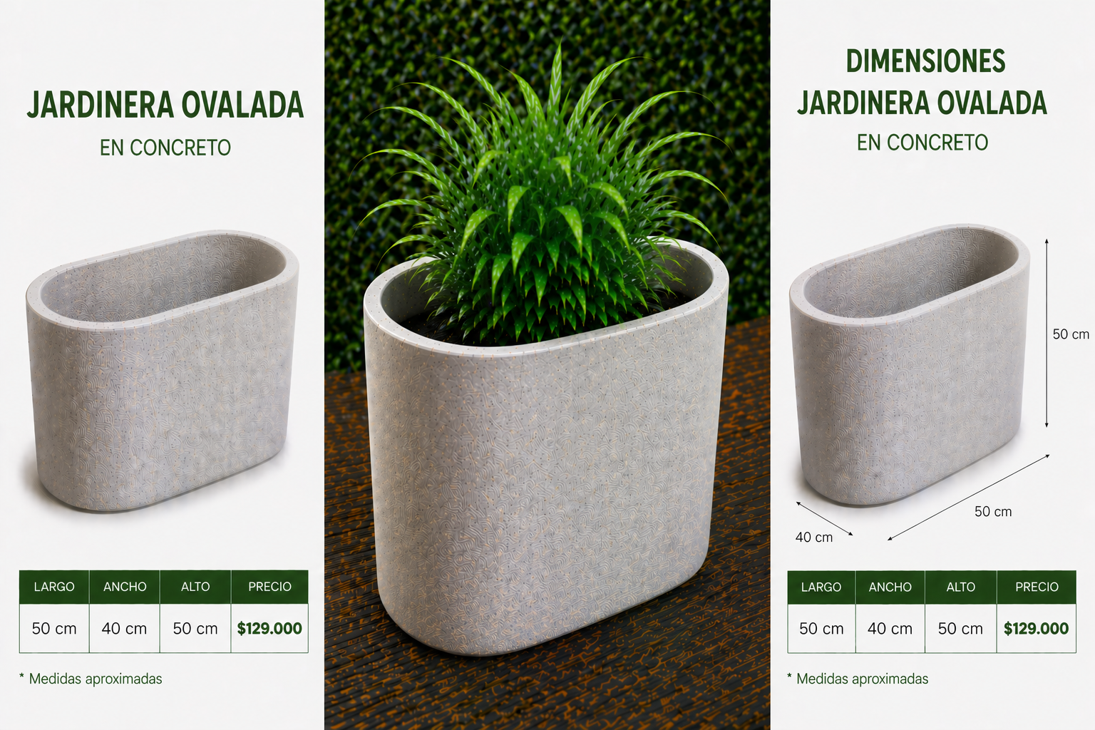 Jardinera Ovalada en Concreto 50x40x50 cm