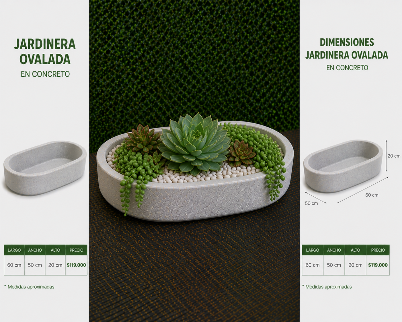 Jardinera Ovalada en Concreto 60x50x20 cm