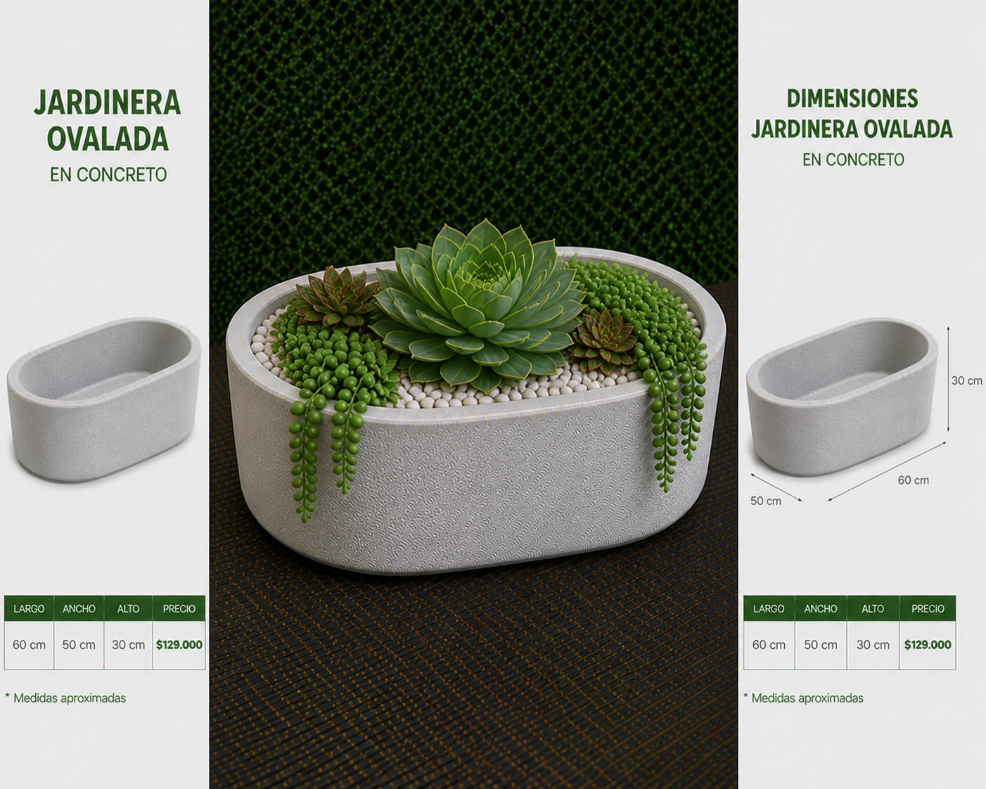 Jardinera Ovalada en Concreto 60x50x30 cm