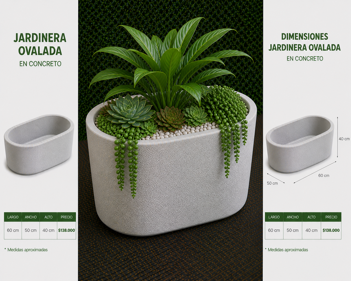 Jardinera Ovalada en Concreto 60x50x40 cm