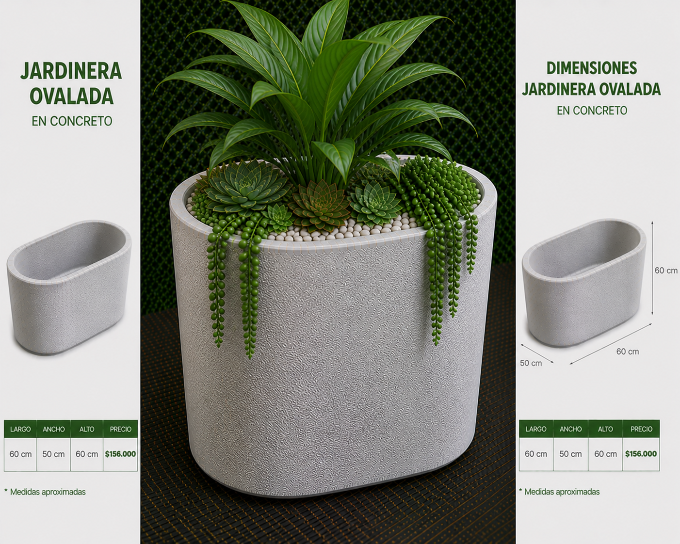 Jardinera Ovalada en Concreto 60x50x60 cm