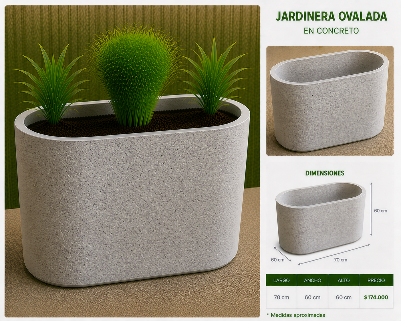 Jardinera Ovalada en Concreto 70x60x60 cm