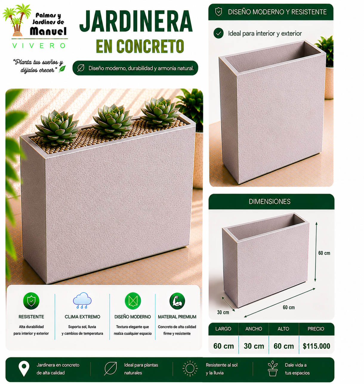 Jardinera en Concreto 60x30x60 cm