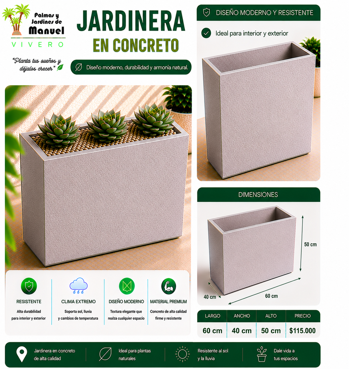 Jardinera en Concreto 60x40x50 cm
