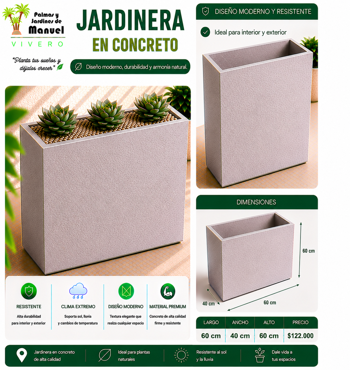 Jardinera en Concreto 60x40x60 cm