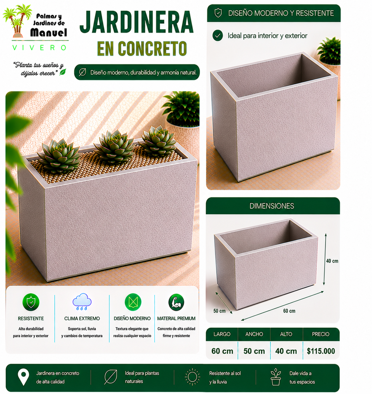 Jardinera en Concreto 60x50x40 cm
