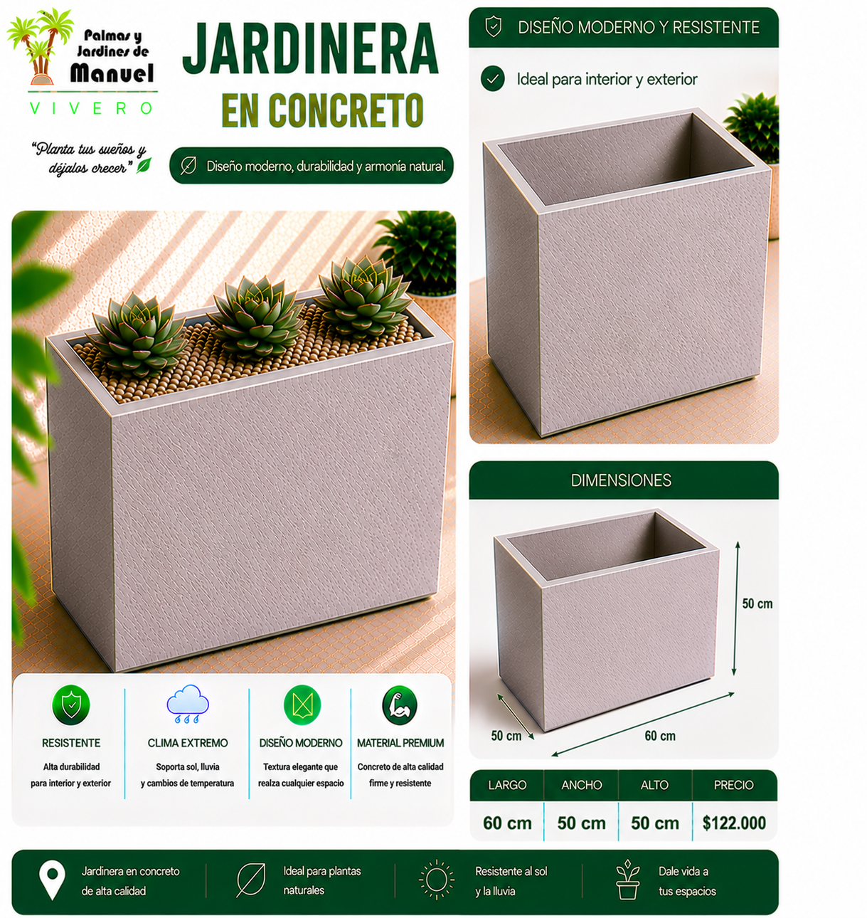 Jardinera en Concreto 60x50x50 cm
