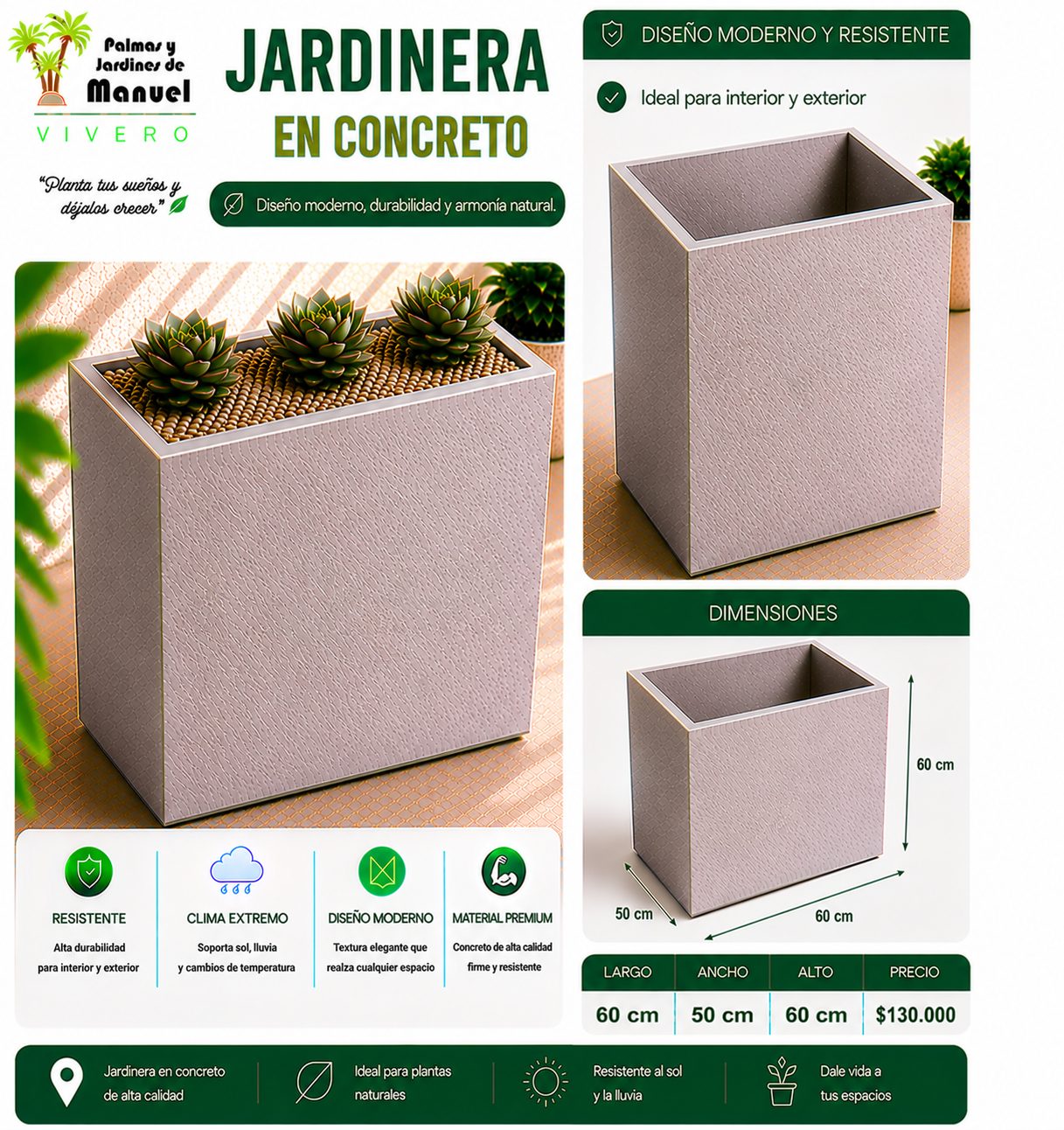 Jardinera en Concreto 60x50x60 cm