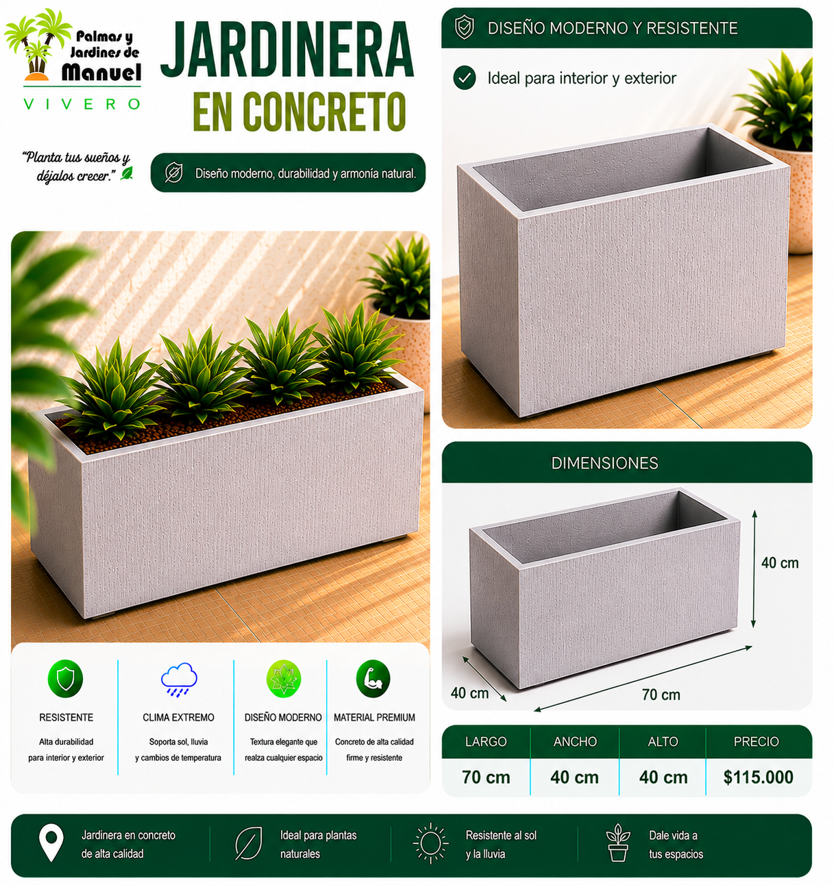 Jardinera en Concreto 70x40x40 cm