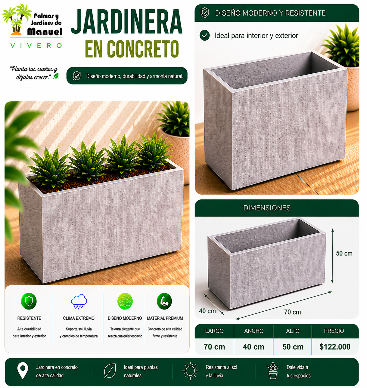Jardinera en Concreto 70x40x50 cm