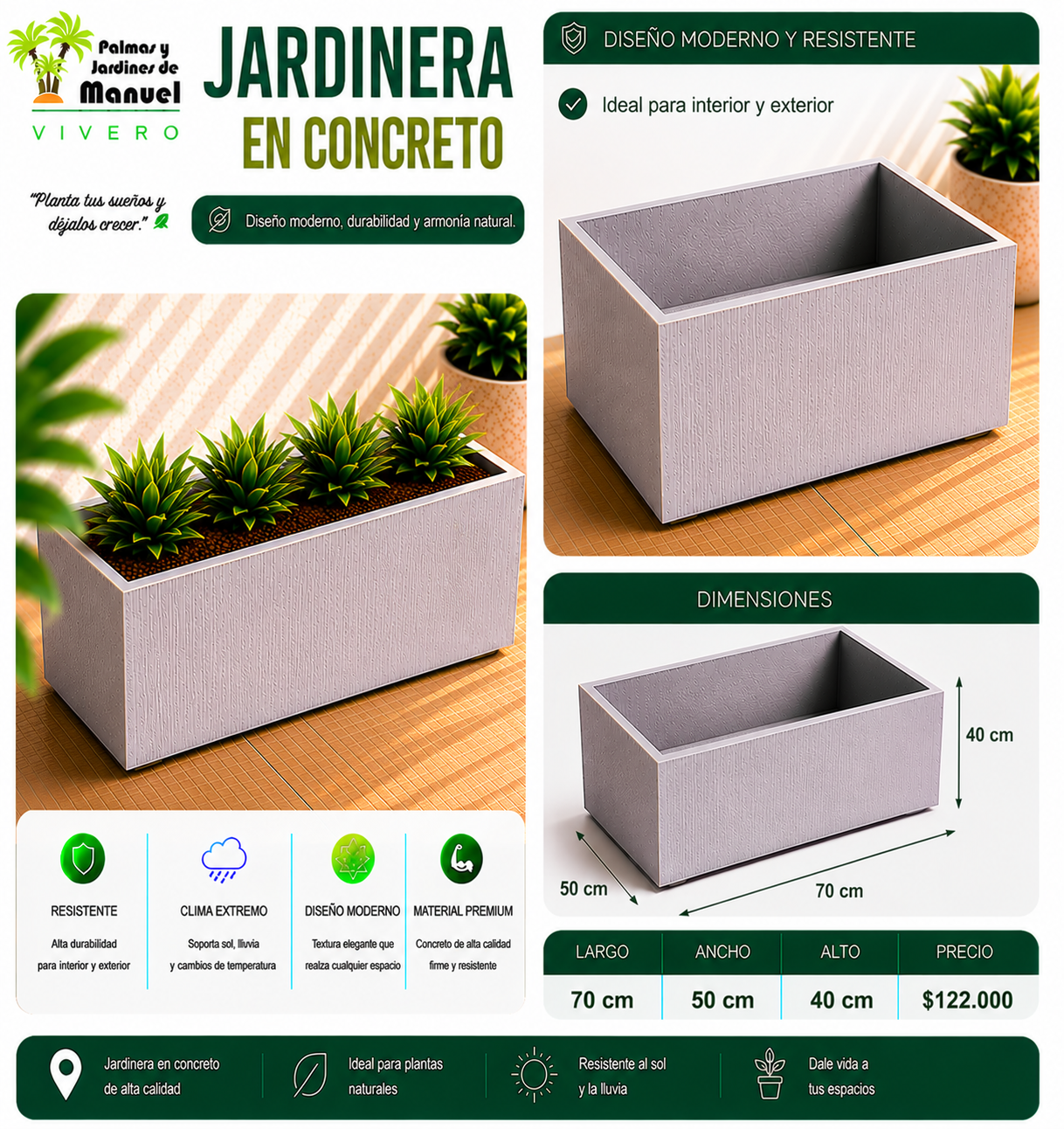 Jardinera en Concreto 70x50x40 cm