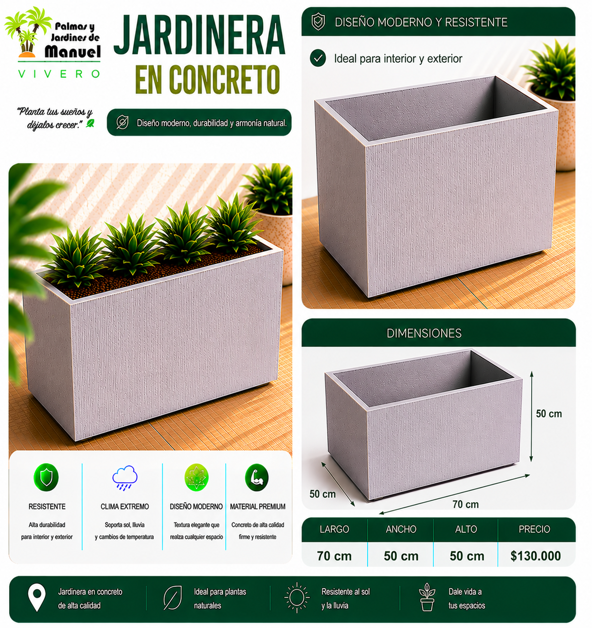 Jardinera en Concreto 70x50x50 cm