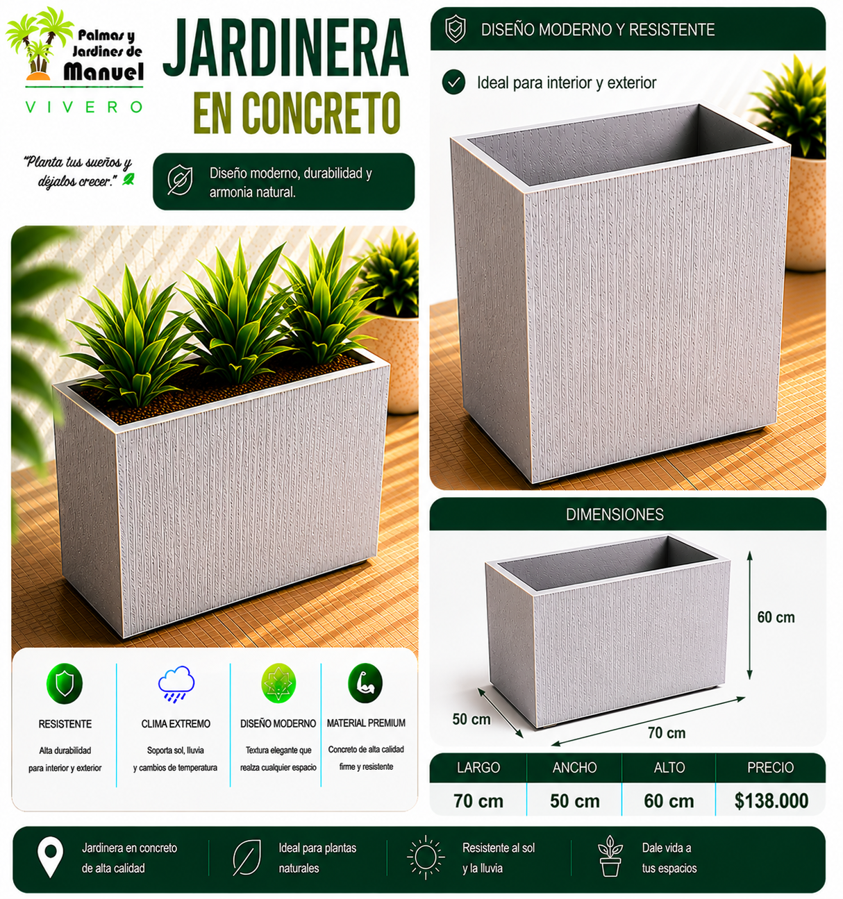 Jardinera en Concreto 70x50x60 cm
