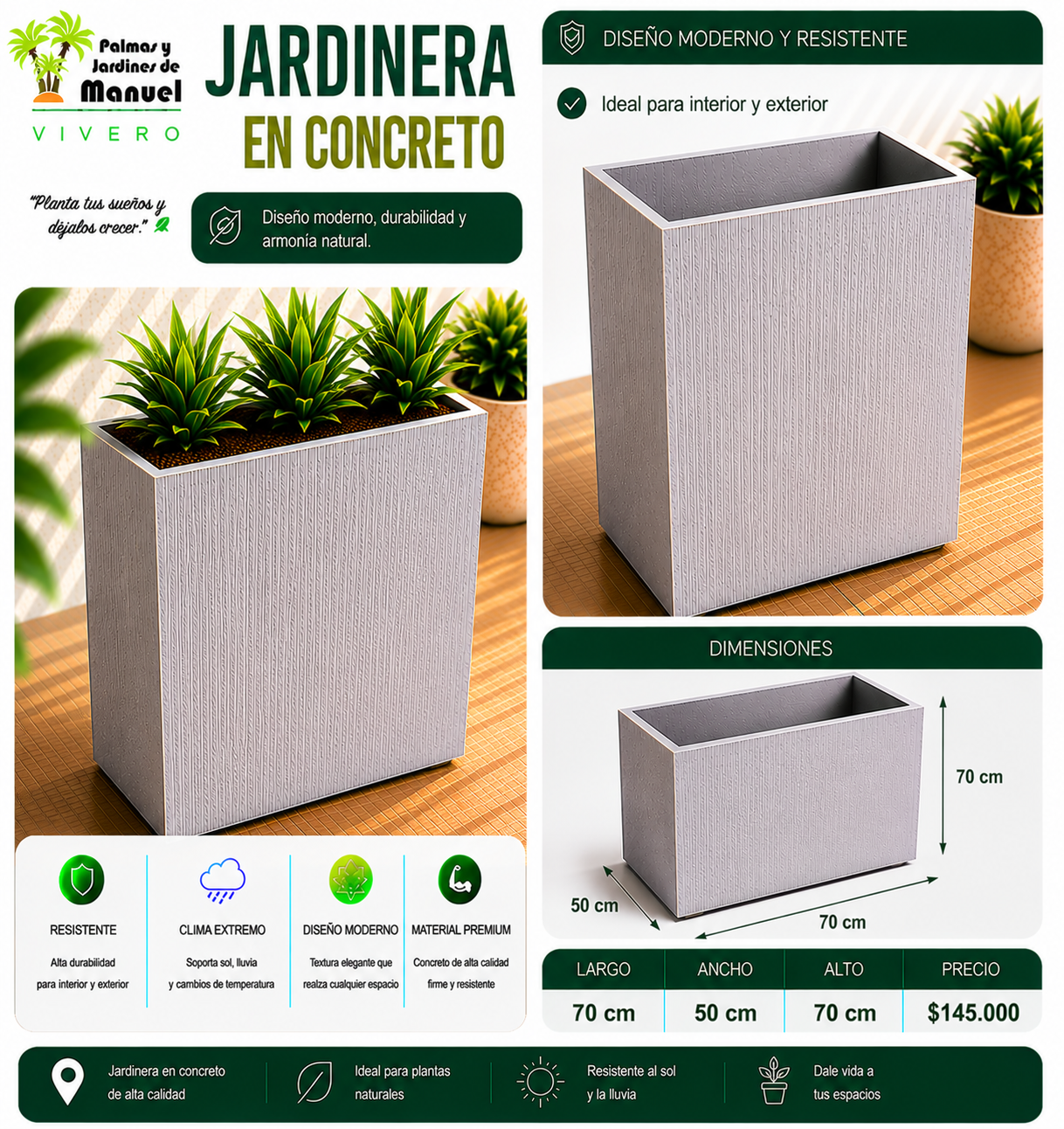 Jardinera en Concreto 70x50x70 cm