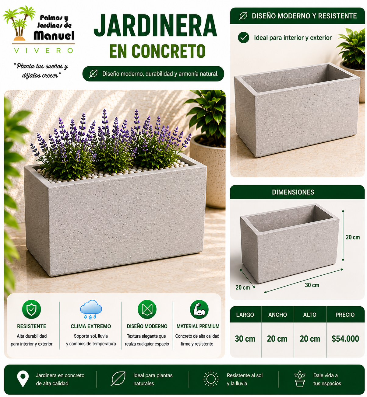 Jardinera en Concreto 30x20x20 cm