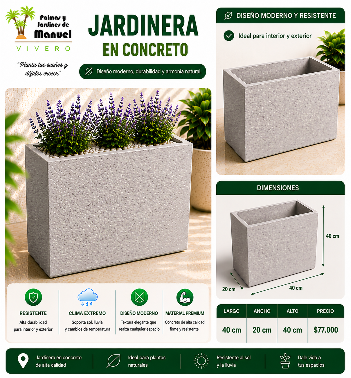 Jardinera en Concreto 40x20x40 cm
