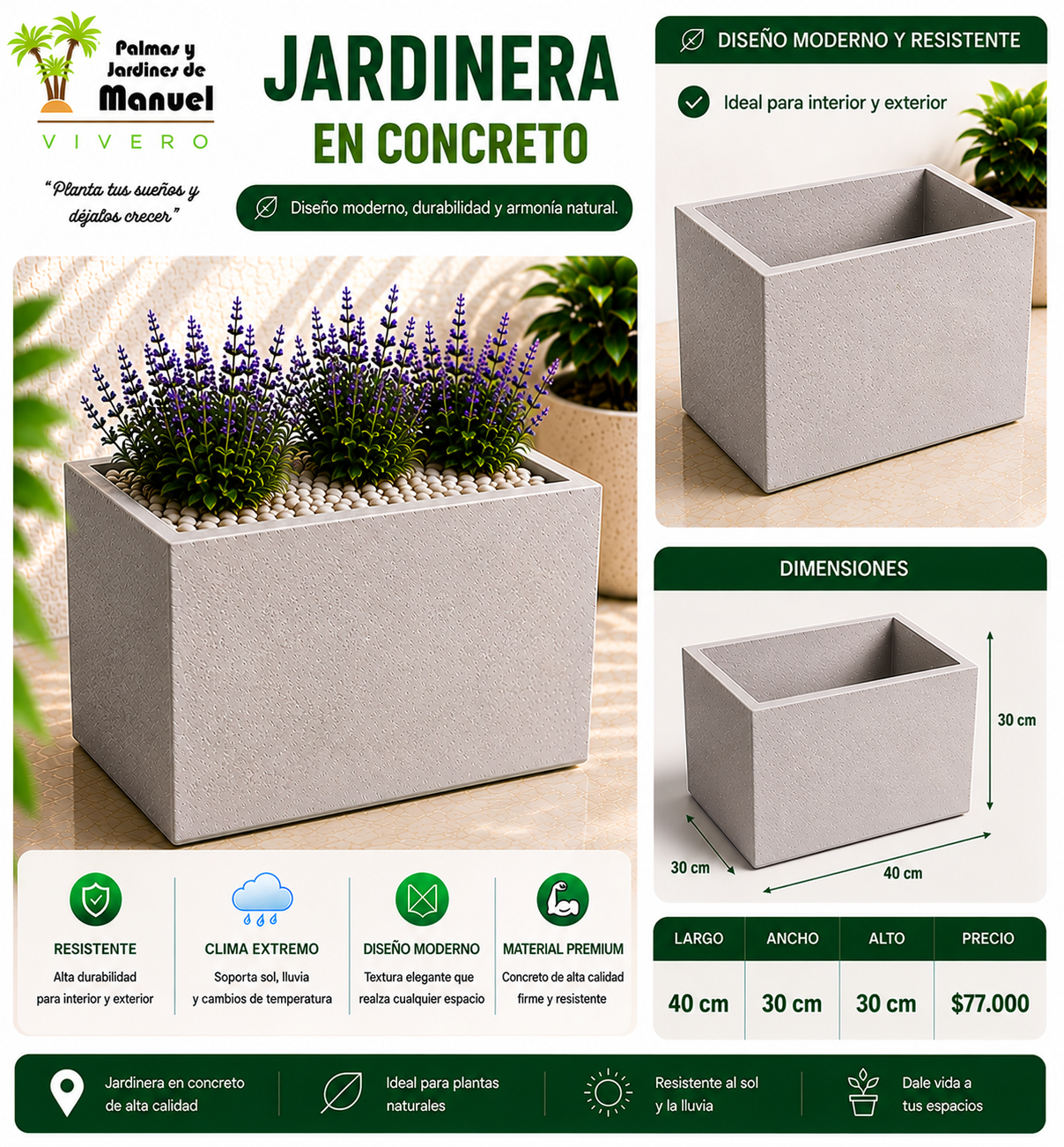 Jardinera en Concreto 40x30x30 cm