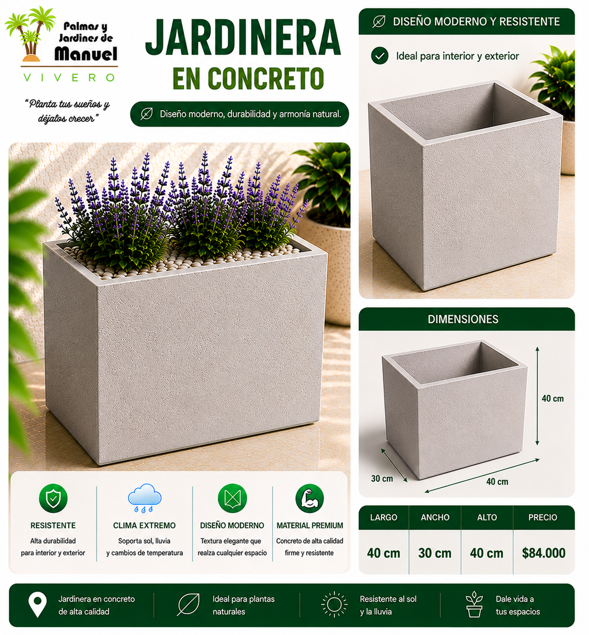 Jardinera en Concreto 40x30x40 cm