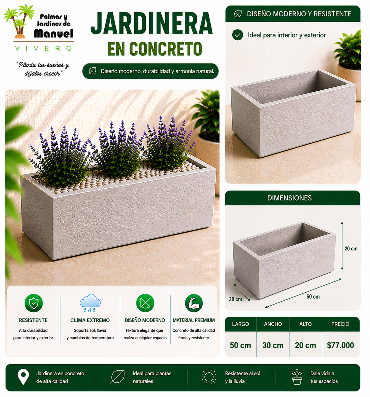 Jardinera en Concreto 50x30x20 cm