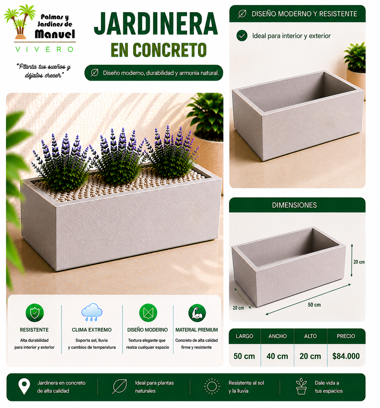 Jardinera en Concreto 50x40x20 cm