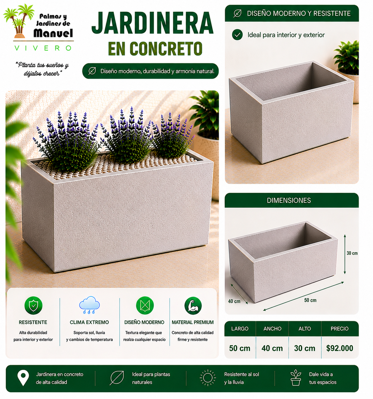 Jardinera en Concreto 50x40x30 cm