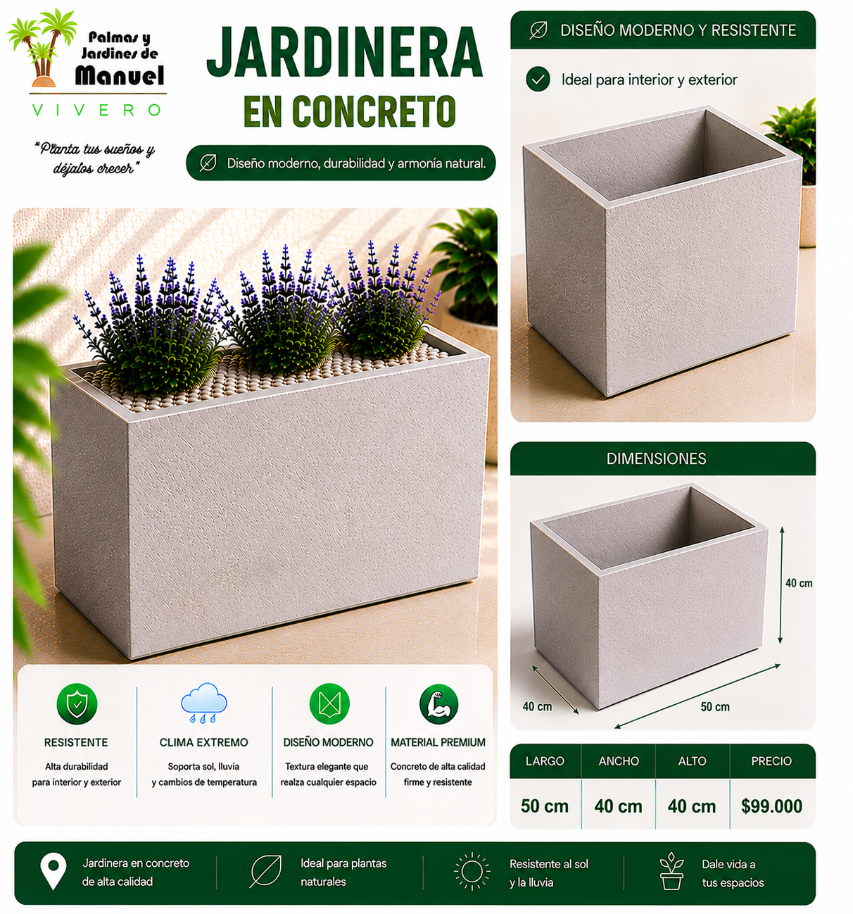 Jardinera en Concreto 50x40x40 cm