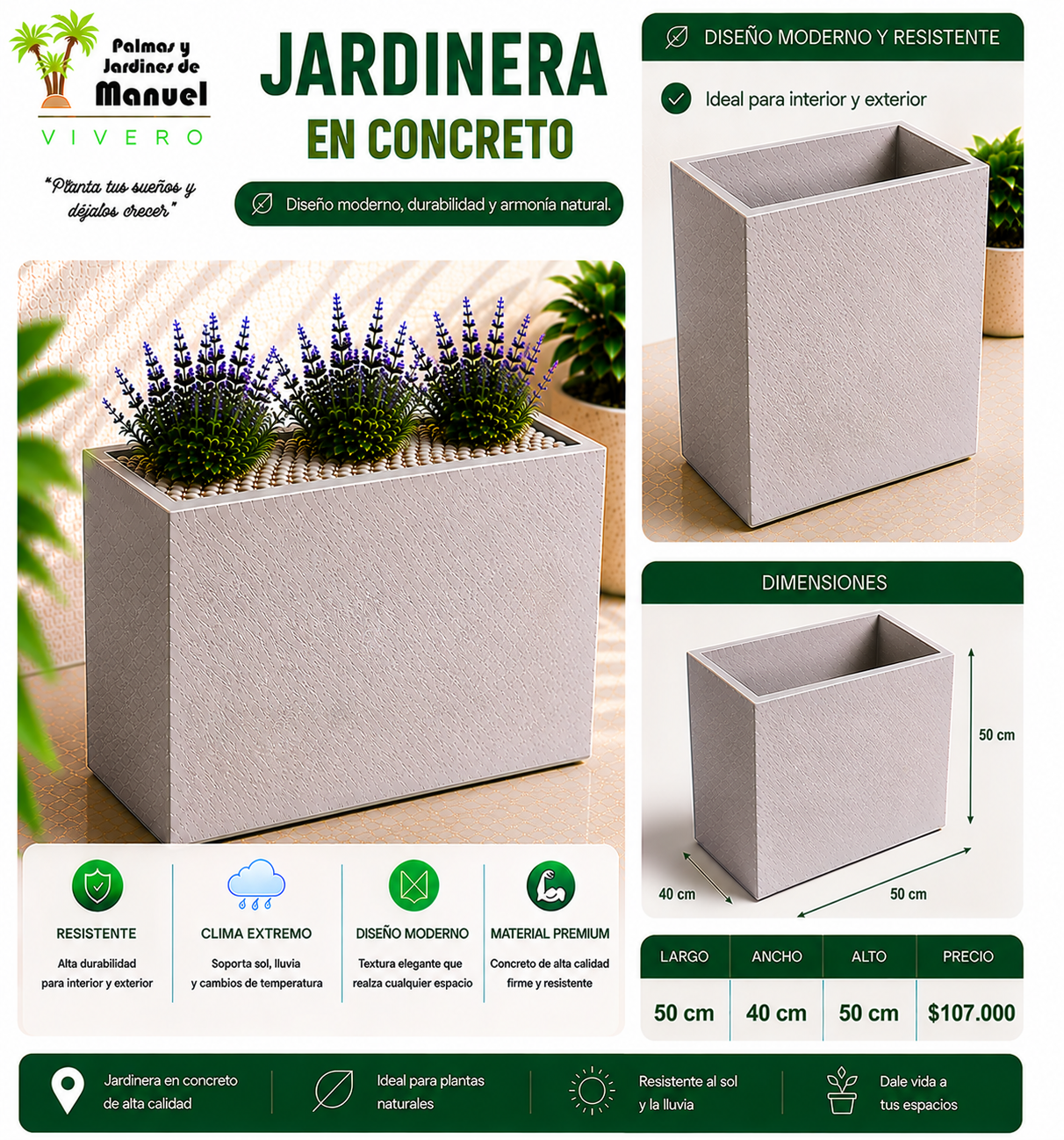 Jardinera en Concreto 50x40x50 cm