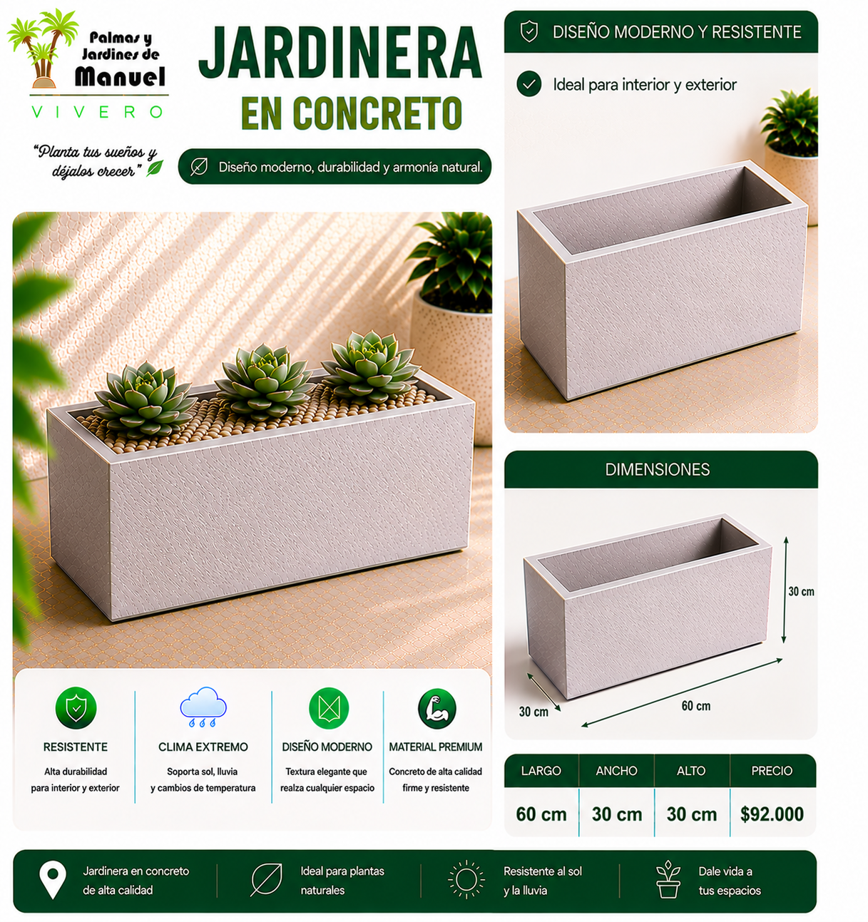 Jardinera en Concreto 60x30x30 cm