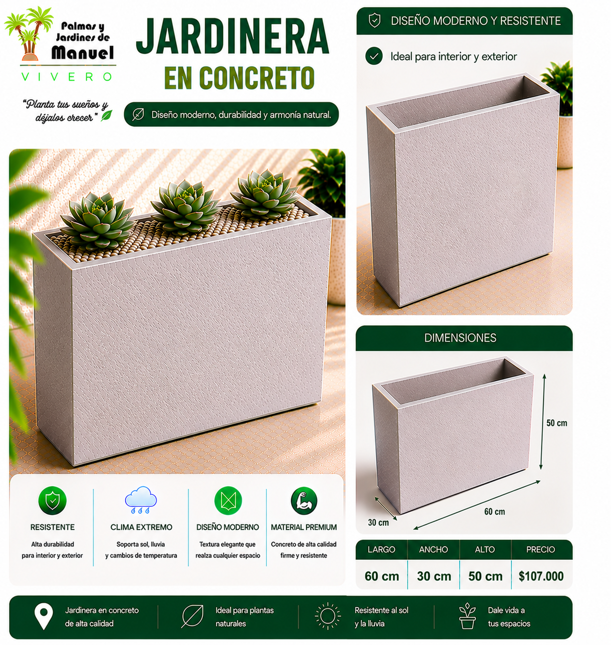 Jardinera en Concreto 60x30x50 cm