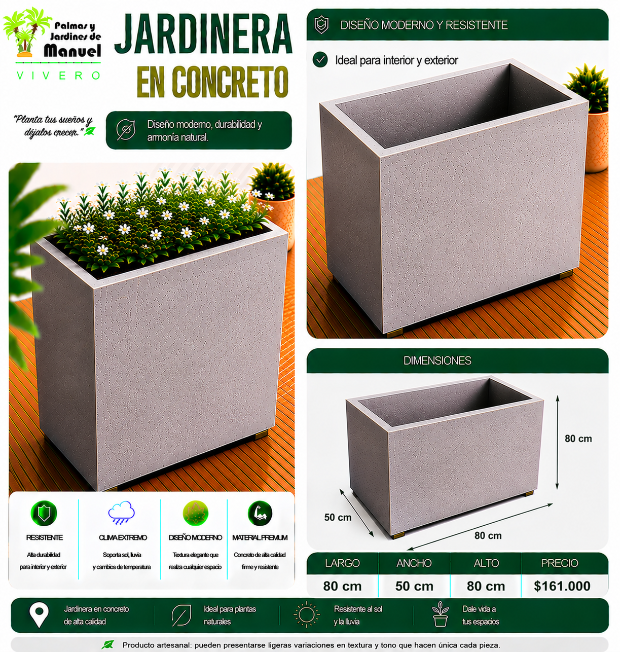 Jardinera en Concreto 80x50x80 cm